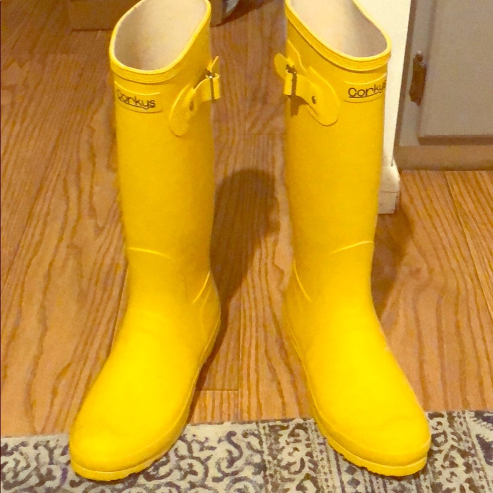 Yellow rain boots